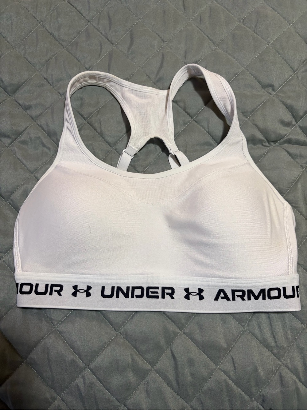 Under Armour White Hook-and-Eye Sports Bra with Racerback, size 34C